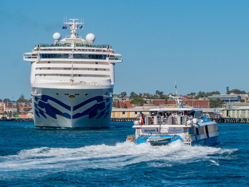 A Sun Princess cruise ship leaving the city of Fremantle