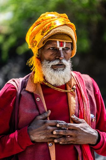 A vertical shot of Sadhu holy man