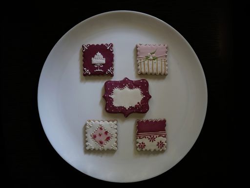The handmade honey cookies collection various shapes decorated with laces and pictures for birthday with space for note