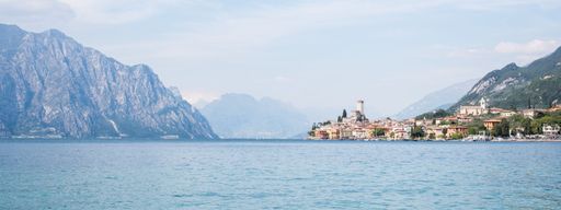 A Panoramic shot of lake Garda with the city view, Italy.