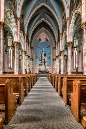 A vertical shot of the inner part of a church