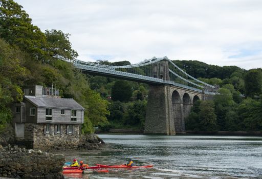 A view of Menai Suspension Bridge, Bangor, North Wales, UK