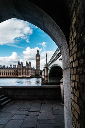 A vertical shot of the beautiful Big Ben tower under the bridge