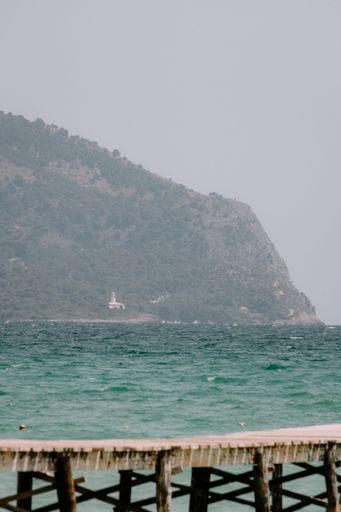 A wooden platform over the beach during summer