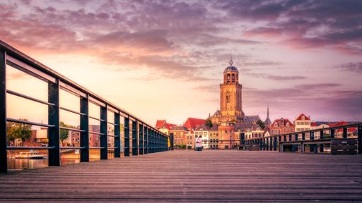 A view of the tower of Deventer in Overijssel, the Netherlands in the evening