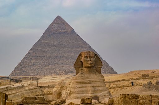 A view of the Great Pyramid and Sphinx of Giza in Egypt