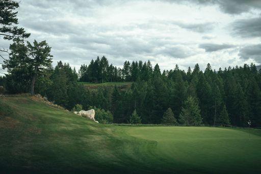 A beautiful shot of a golfing course in a field in Invermere, British Columbia, Canada