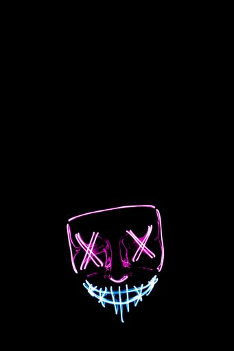 A Purple and blue Halloween led mask with black background