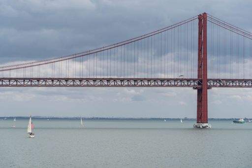 A beautiful view of April 25th bridge in Lisbon, Portugal.
