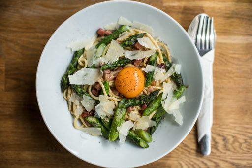 A closeup shot of delicious pasta in a white plate