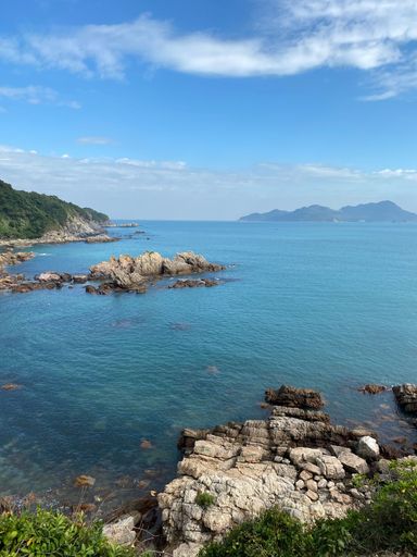 A vertical shot of beautiful rocky seashore in Shenzhen, China