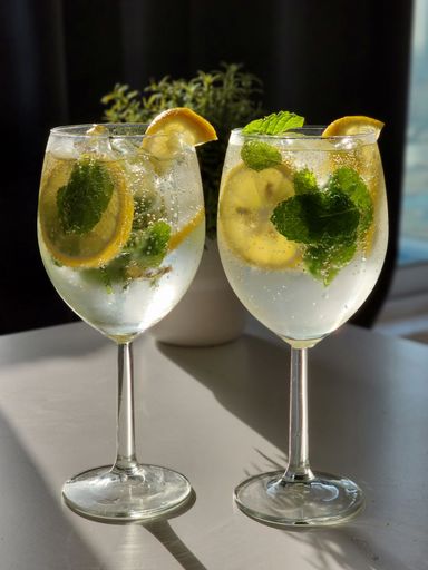 A vertical shot of two refreshing mojito cocktails