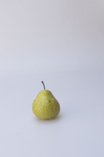 A vertical shot of a pear isolated on a gray background