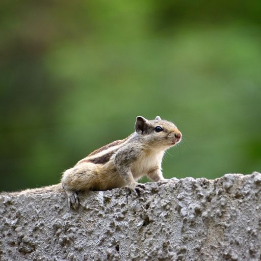 A closeup shot of a chipmunk on a rock wall