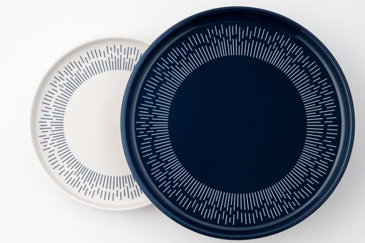A set of blue and white luxury ceramic kitchen utensils on a white background