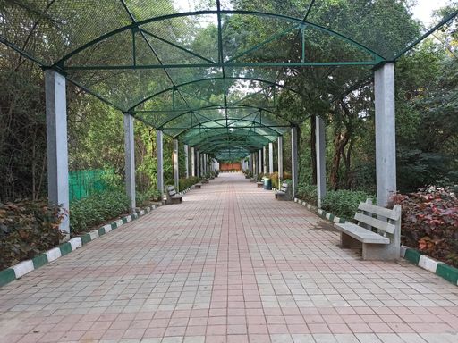 A Closeup shot of a Interlocking Paving Stones laid on a footpath in Park in India