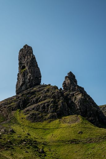 A vertical shot of the Old Man of Storr, Trotternish peninsula of the Isle of Skye on a sunny day