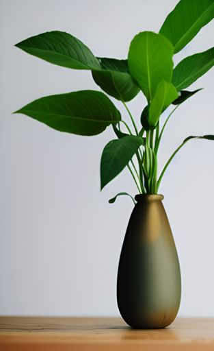 A fresh plant in a pot with bright green leaves placed on the table in the living room