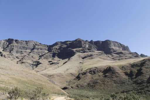 A mountain in KwaZulu-Natal under a blue sky