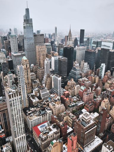 A vertical aerial view of the cityscape of New York, the United States