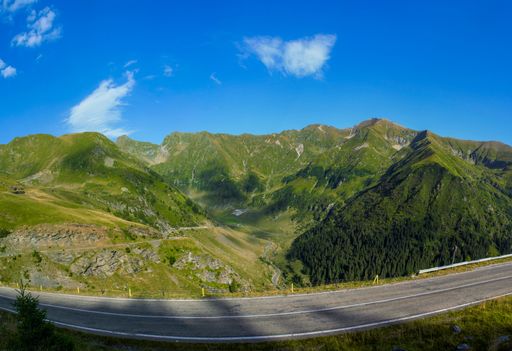 A beautiful shot of a mountain road near the Fagaras mountains, Romania