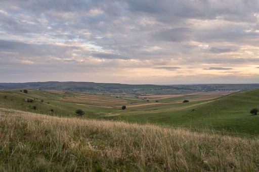 A gorgeous view of vast green valleys stretching out in the background under a cloudy sky