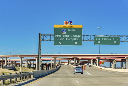 The highway leading to the President George Bush Turnpike in Dallas, Texas