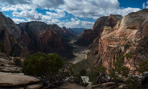 A natural view of Zion National Park and the road to the visitor center in Utah, USA