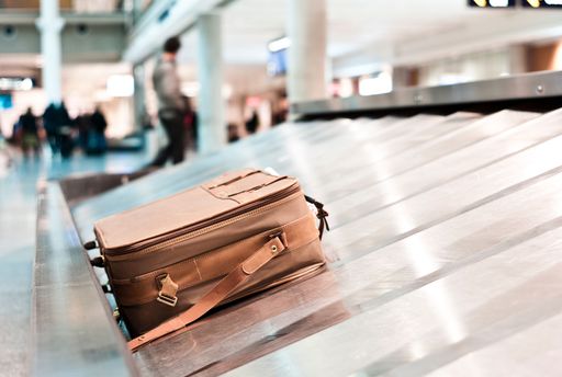 Lost baggage on a conveyor belt at the airport.