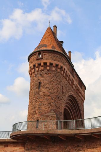 A vertical low angle shot of Miltenberg gate bridge in Miltenberg, Germany