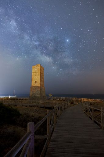 A vertical shot of the milky way in the night sky in Cabopino, Spain