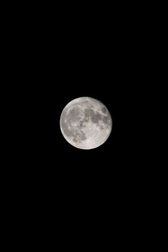 A vertical shot of a full moon isolated on the black background