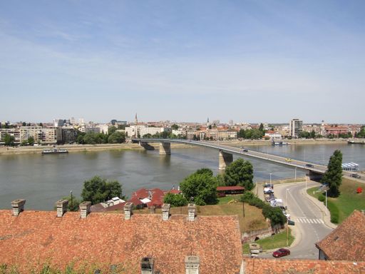 A high angle shot of Varadin Bridge on the Danube river in Serbia