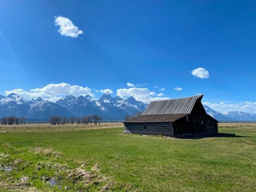 A beautiful shot of the Settler's Barn Grand Teton National Park