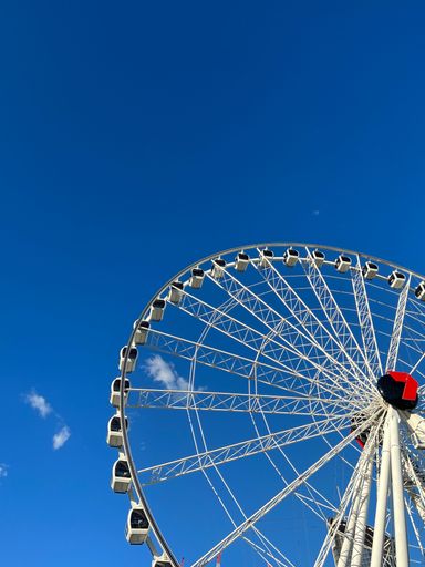 A low angle shot of the huge Singapore Flyer under the clear blue sky