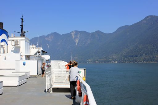 A group of passengers on the deck of BC Ferry Vancouver, British Columbia, Canada