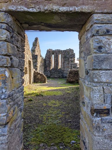 A vertical shot of the ruins of the Innisfallen Abbey in Ireland