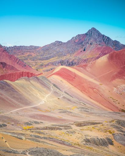 A vertical shot of the 7 colors Vinicunca mountains in Peru