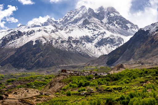 A stunning shot of Buddhist Hindu site of Muktinath in Thorong La Mountain pass in Upper Mustang Nepal