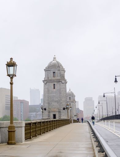 A vertical shot of a sidewalk of the Longfellow Bridge connecting Boston and Cambridge in Massachusetts, United States