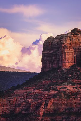 A vertical shot of the Cathedral rock during a pink sunset, Arizona