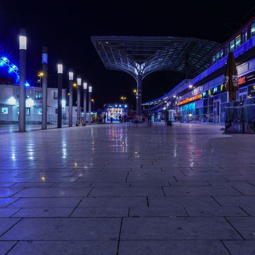 interesting architecture and designed place beside the main train station in cologne at night