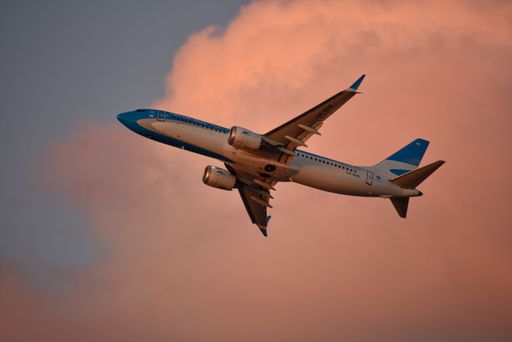 Boeing 737 Max 8 airplane used by Aerolineas Argentinas, taking off from Aeroparque Jorge Newbery airport