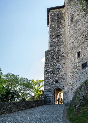 An aerial view of Rocca di Angera castle in Angera
