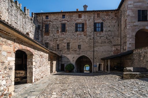 An aerial view of Rocca di Angera castle in Angera