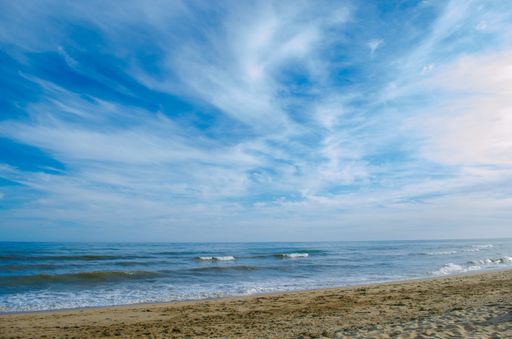 A wide shot of a wild lonely beach