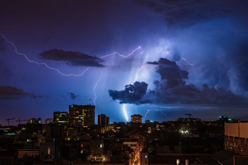 The real power of lightnings smashing the city of Barcelona.
